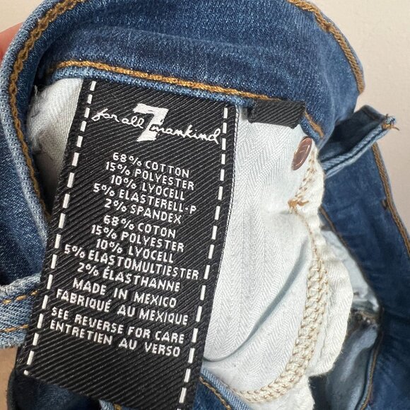 7FAMK Dojo Jeans Size 28 Frayed Hem Flared Retro Blue Denim Embroidered Pockets - Picture 10 of 11